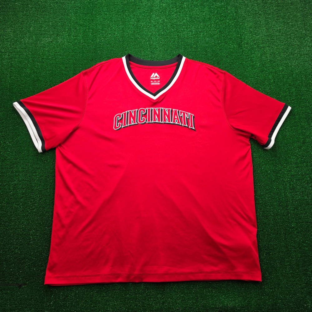 Cincinnati Reds Majestic MLB V-Neck Jersey Shirt Mens 2XL Baseball Fan Apparel